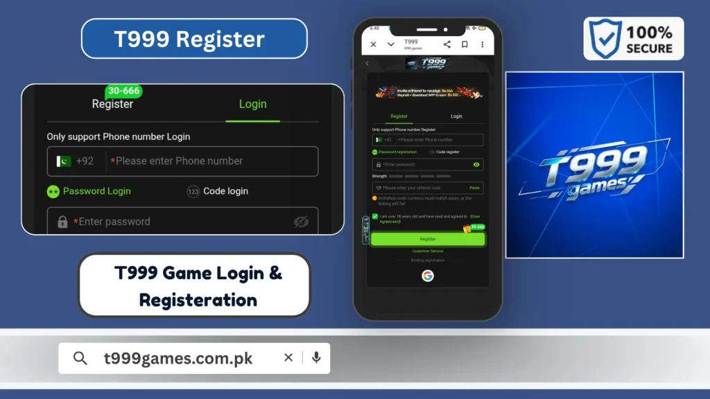 T999 Game registration and login screen for Android users.